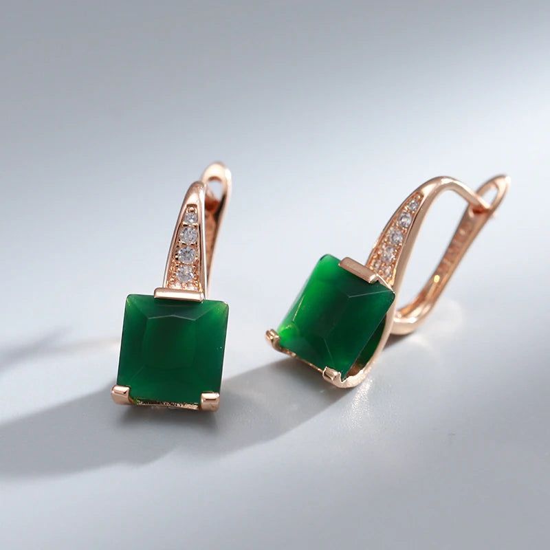 Emerald Geometric Zircon Dangle Earrings in 585 Rose Gold Luxury Design