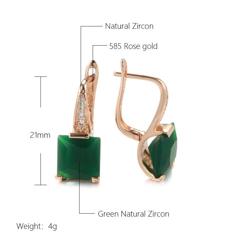 Emerald Geometric Zircon Dangle Earrings in 585 Rose Gold Luxury Design