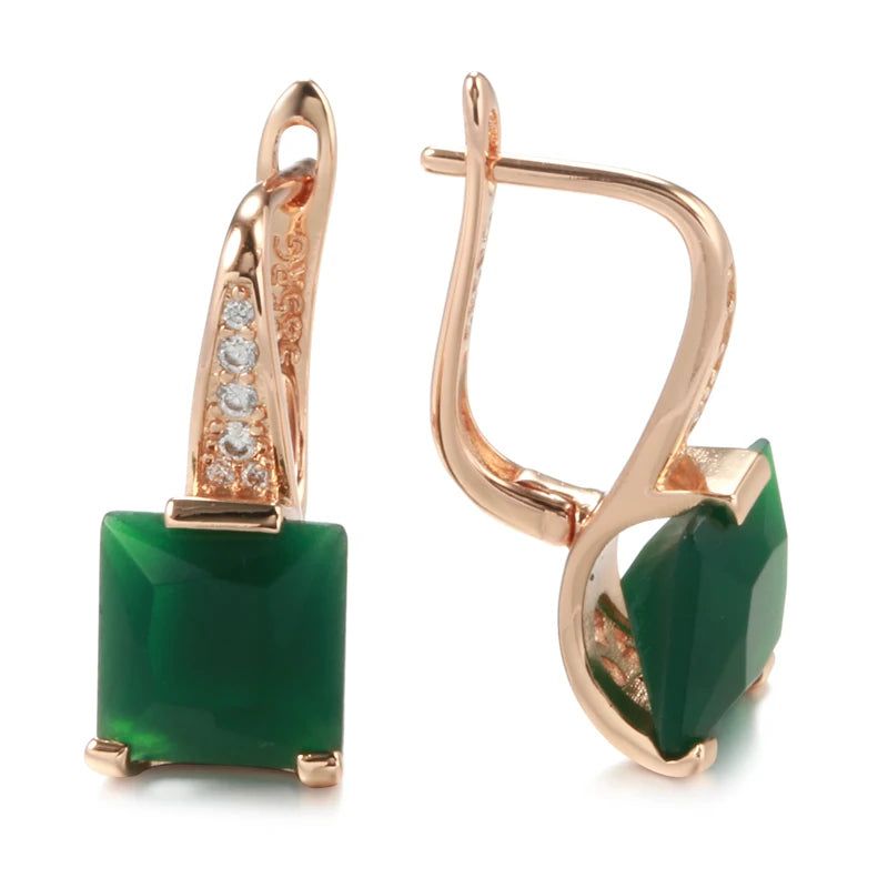 Emerald Geometric Zircon Dangle Earrings in 585 Rose Gold Luxury Design