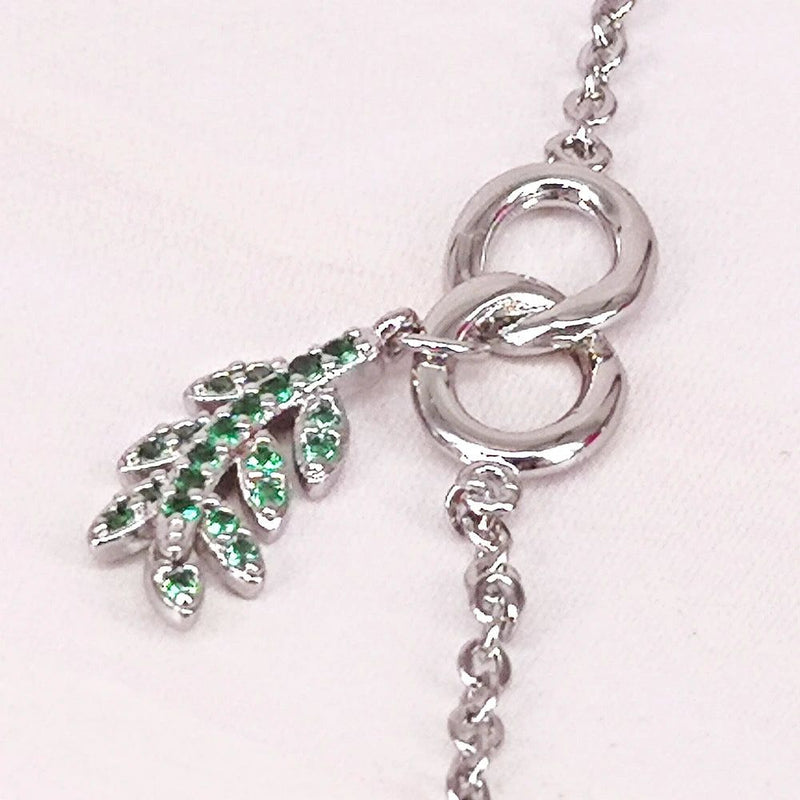 Emerald Green Zircon Tropical Leaves Pendant Necklace - Rhodium Plated Fashion Jewelry