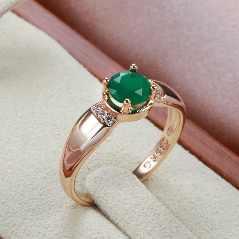 Emerald Round Cut Natural Zircon Cocktail Ring in 585 Rose Gold – High-Quality Fashion Jewelry