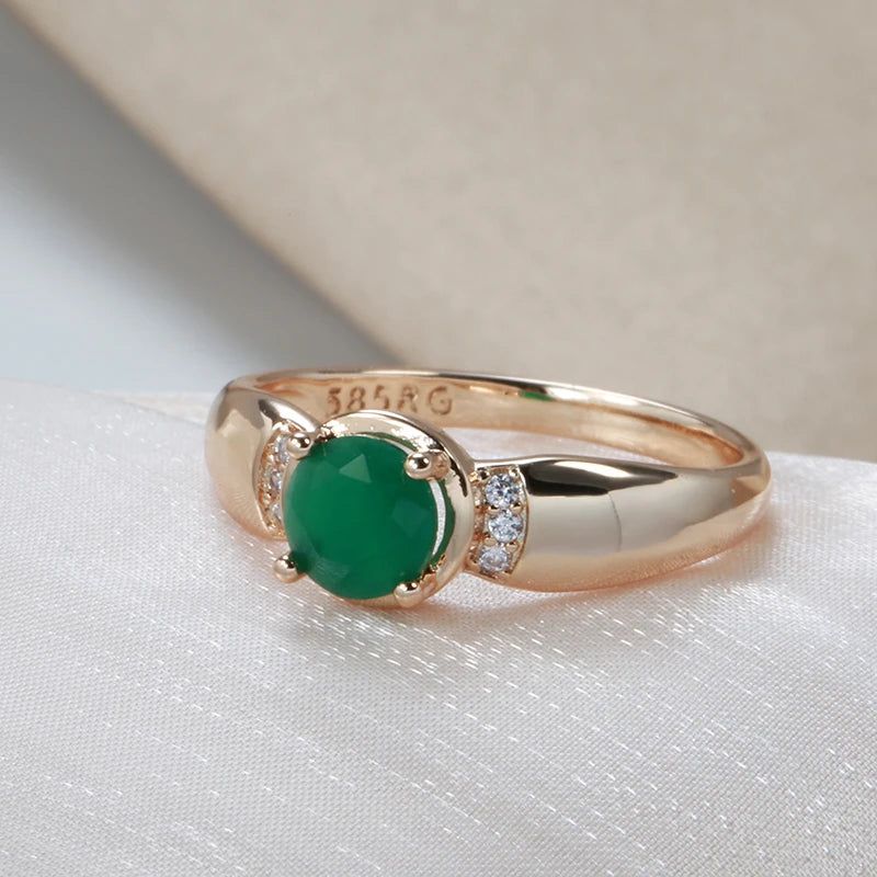 Emerald Round Cut Natural Zircon Cocktail Ring in 585 Rose Gold – High-Quality Fashion Jewelry