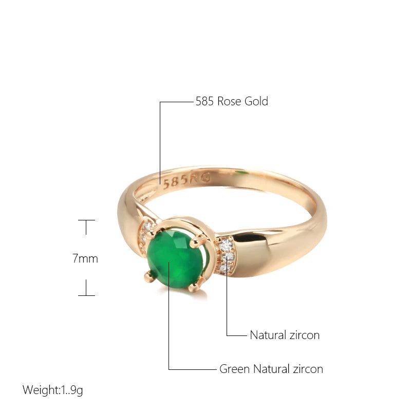 Emerald Round Cut Natural Zircon Cocktail Ring in 585 Rose Gold – High-Quality Fashion Jewelry