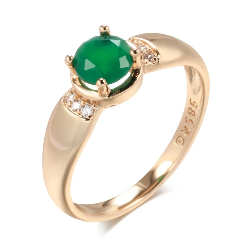 Emerald Round Cut Natural Zircon Cocktail Ring in 585 Rose Gold – High-Quality Fashion Jewelry