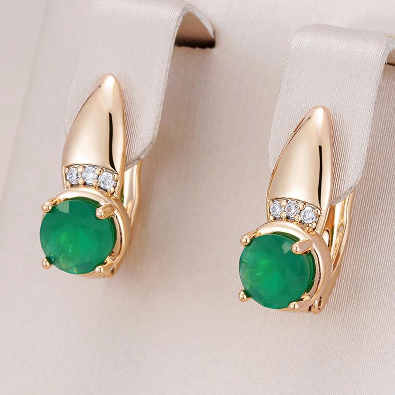 Emerald Round Cut Zircon Clip Earrings in 585 Rose Gold - Elegant Fashion Jewelry