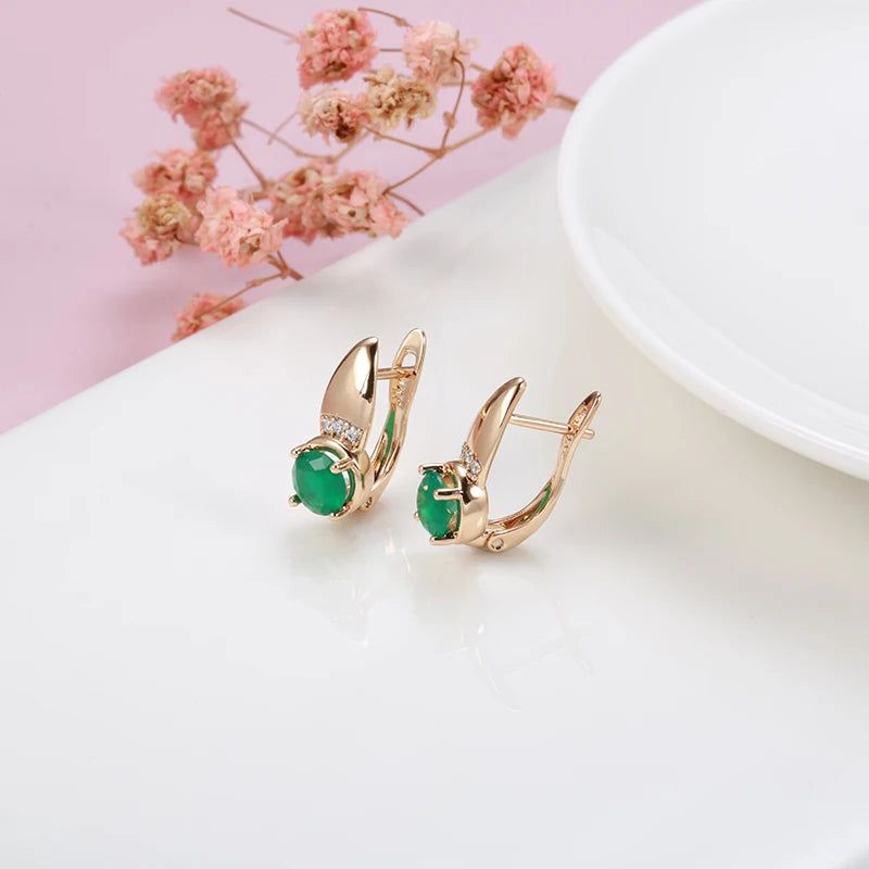 Emerald Round Cut Zircon Clip Earrings in 585 Rose Gold - Elegant Fashion Jewelry