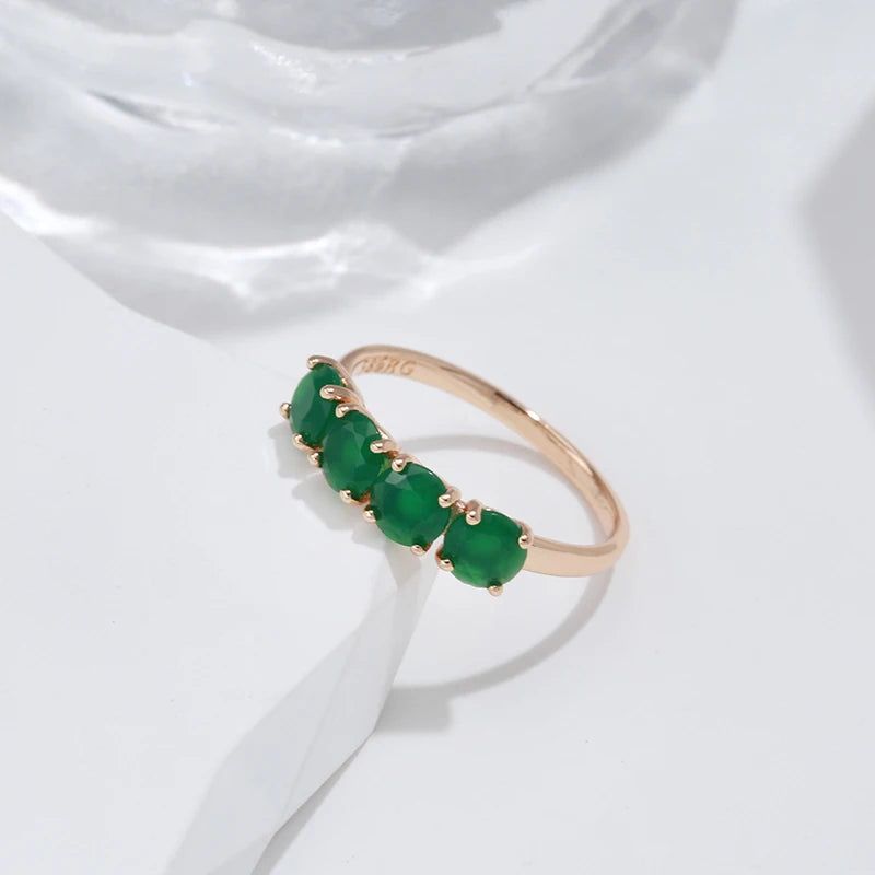 Emerald Round Cut Zircon Cocktail Ring in Luxurious 585 Rose Gold for Valentine's Day