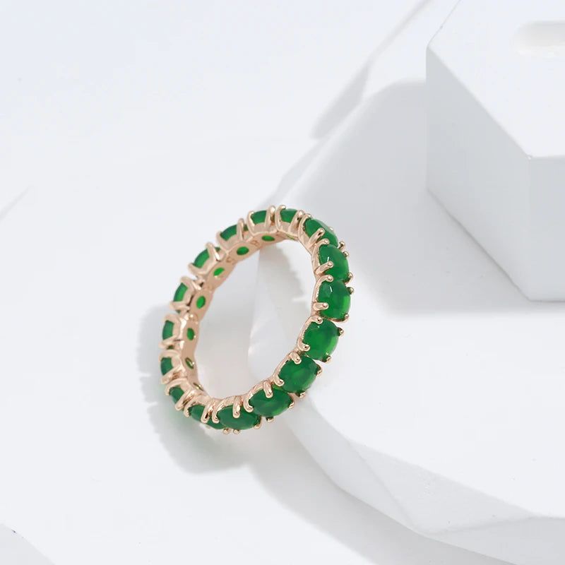 Emerald Round Cut Zircon Promise Ring in Luxury Rose Gold for Valentine's Day