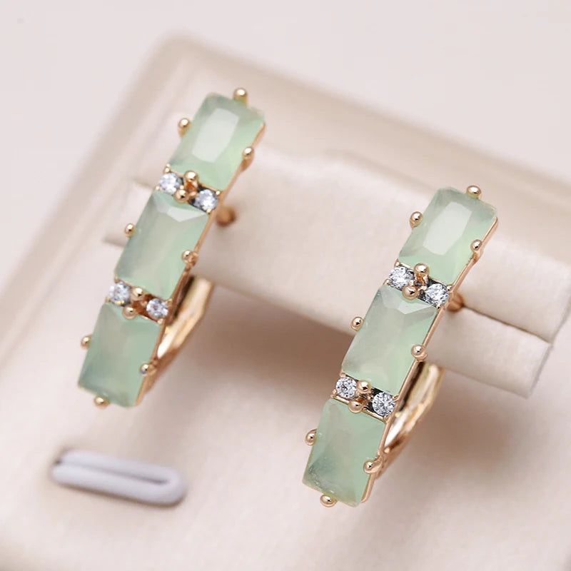 Emerald Square Cut Luxe Drop Earrings with Natural Zircon in 585 Rose Gold Finish