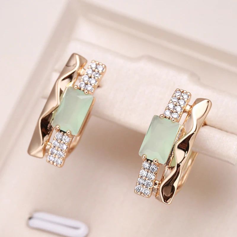 Emerald Square Cut Zircon Drop Earrings in 585 Rose Gold - Elegant Crystal Jewelry for Every Occasion