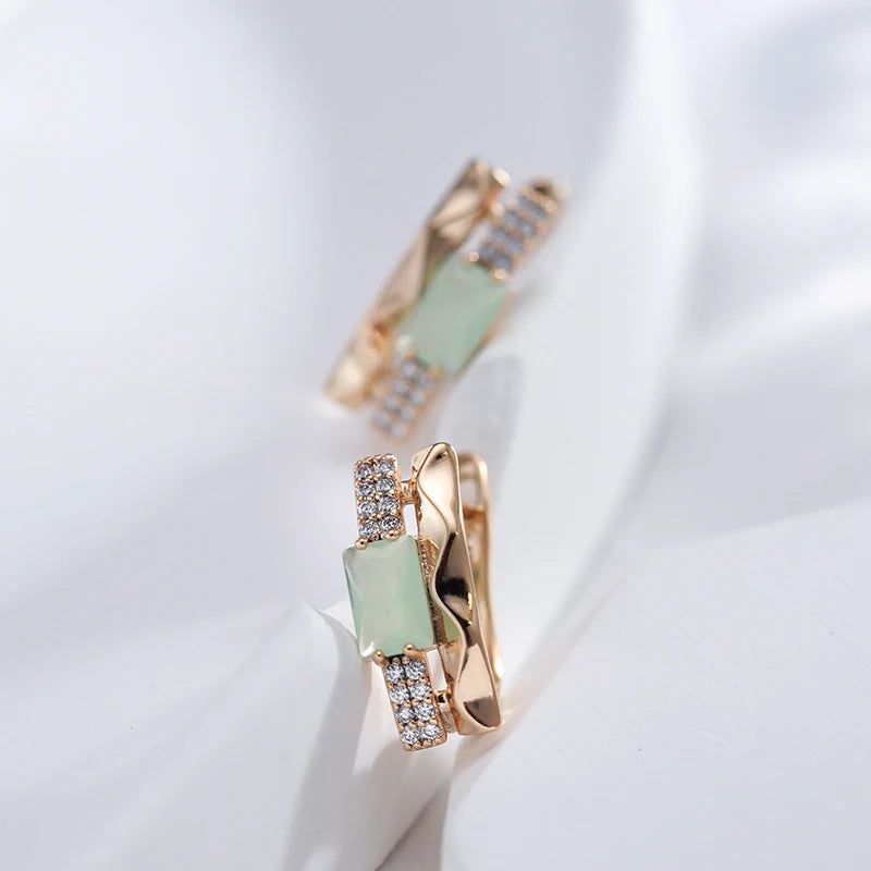 Emerald Square Cut Zircon Drop Earrings in 585 Rose Gold - Elegant Crystal Jewelry for Every Occasion