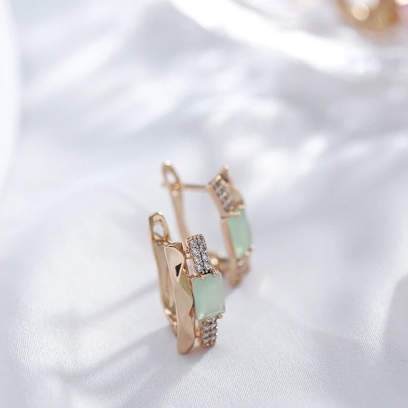 Emerald Square Cut Zircon Drop Earrings in 585 Rose Gold - Elegant Crystal Jewelry for Every Occasion