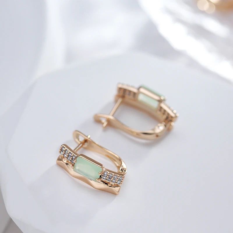 Emerald Square Cut Zircon Drop Earrings in 585 Rose Gold - Elegant Crystal Jewelry for Every Occasion