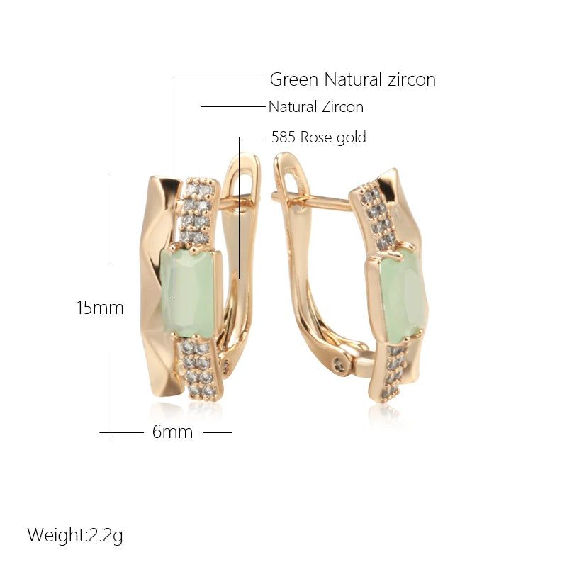 Emerald Square Cut Zircon Drop Earrings in 585 Rose Gold - Elegant Crystal Jewelry for Every Occasion