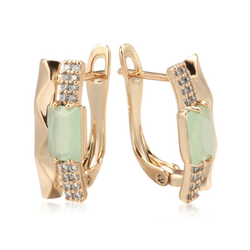 Emerald Square Cut Zircon Drop Earrings in 585 Rose Gold - Elegant Crystal Jewelry for Every Occasion