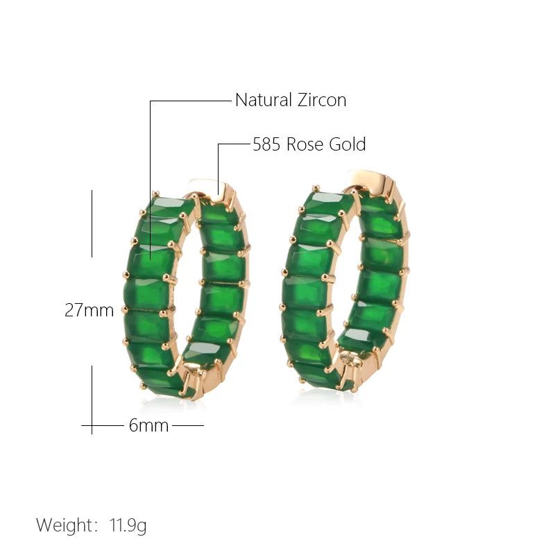 Emerald Square Cut Zircon Drop Earrings in 585 Rose Gold - Elegant Fashion Jewelry