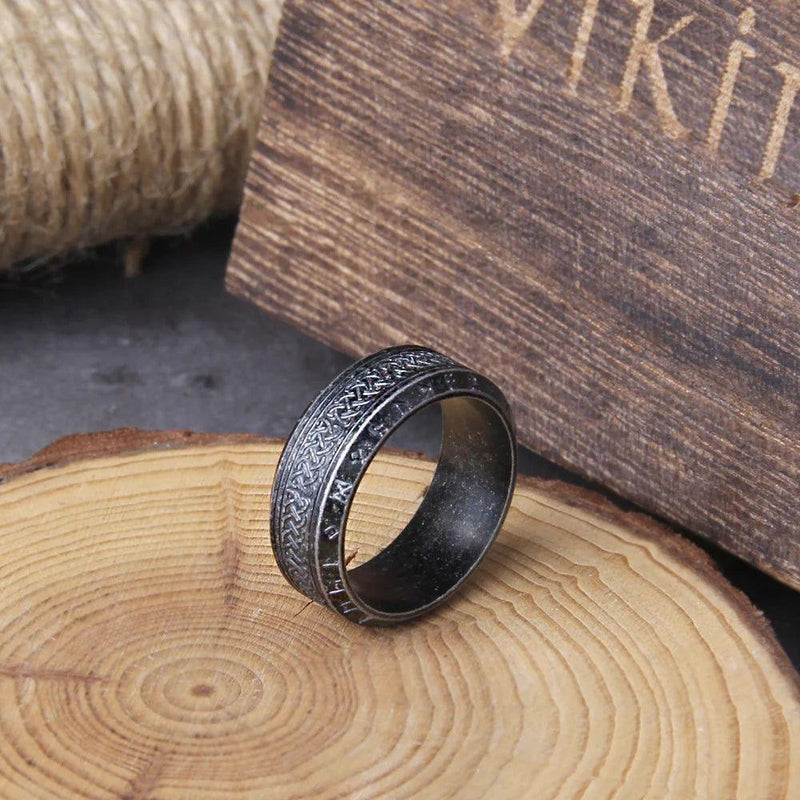 Eternal Viking Rune Stainless Steel Celtic Ring - Unisex Amulet Jewelry with Wooden Gift Box