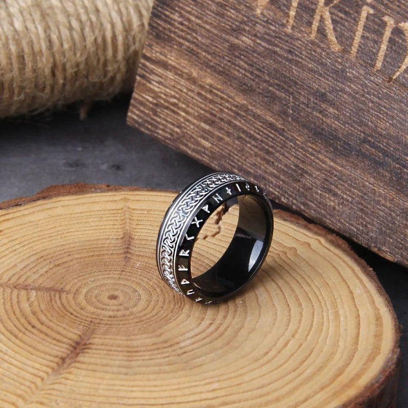 Eternal Viking Rune Stainless Steel Celtic Ring - Unisex Amulet Jewelry with Wooden Gift Box