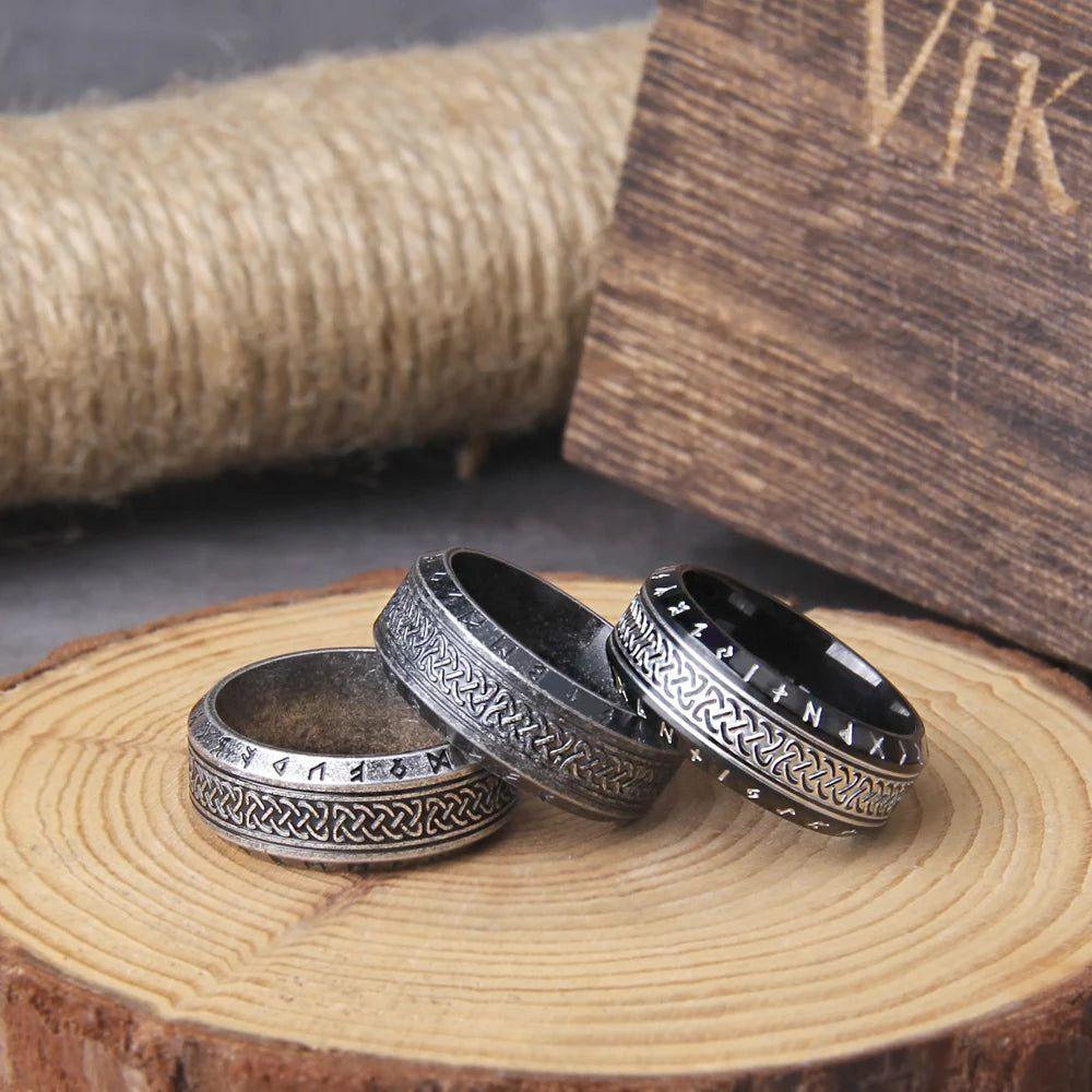 Eternal Viking Rune Stainless Steel Celtic Ring - Unisex Amulet Jewelry with Wooden Gift Box