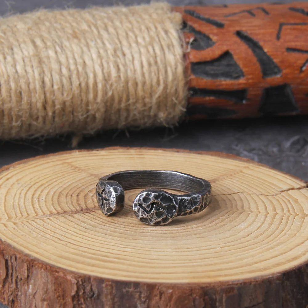 Eternal Viking Rune Stainless Steel Ring - Stylish Amulet Gift with Wooden Box