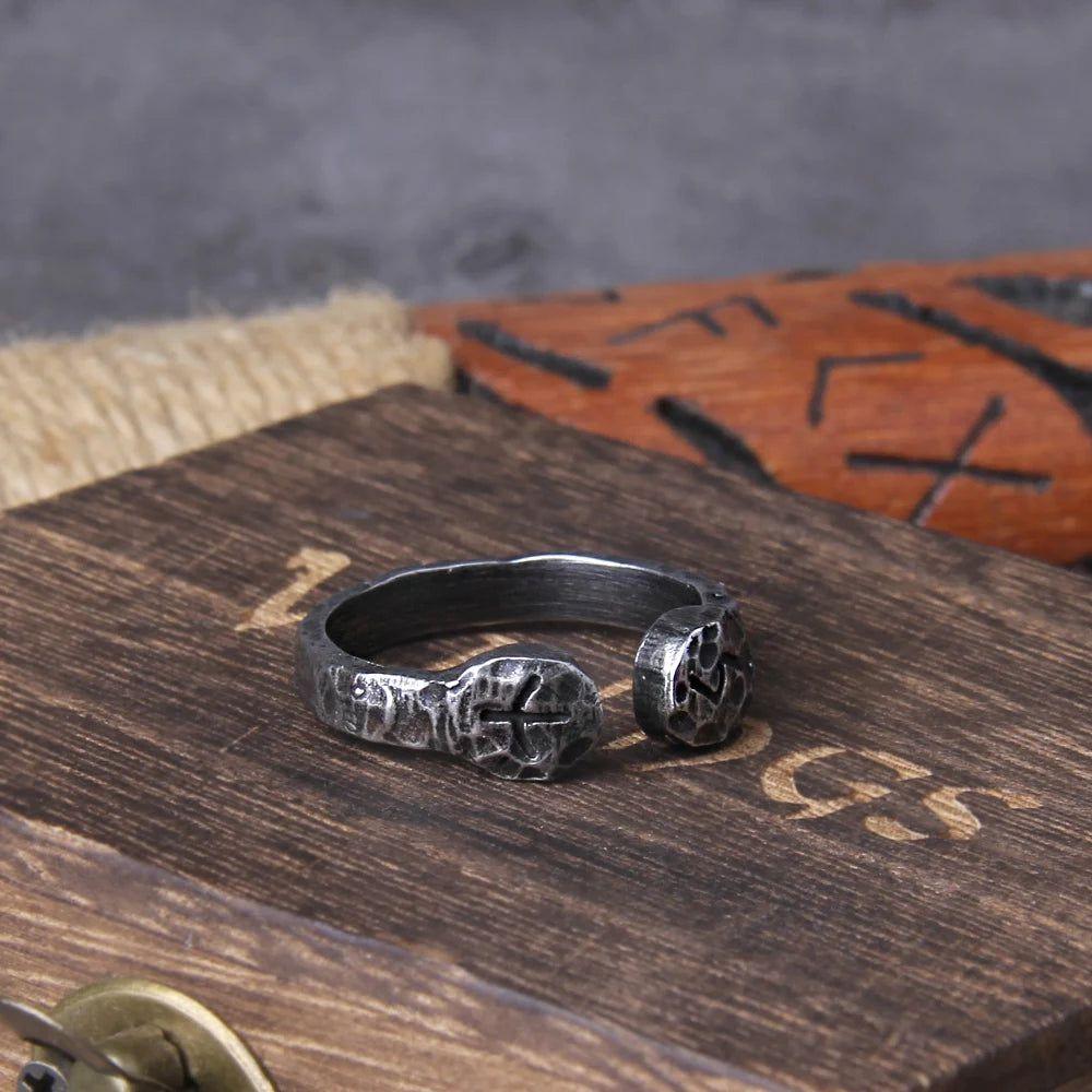 Eternal Viking Rune Stainless Steel Ring - Stylish Amulet Gift with Wooden Box