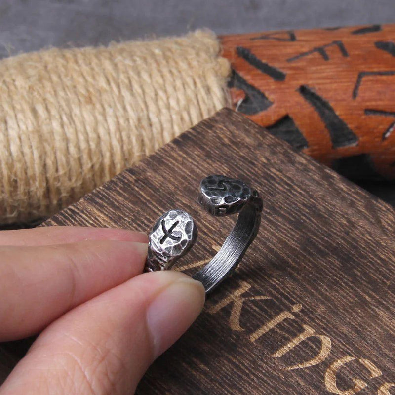 Eternal Viking Rune Stainless Steel Ring - Stylish Amulet Gift with Wooden Box