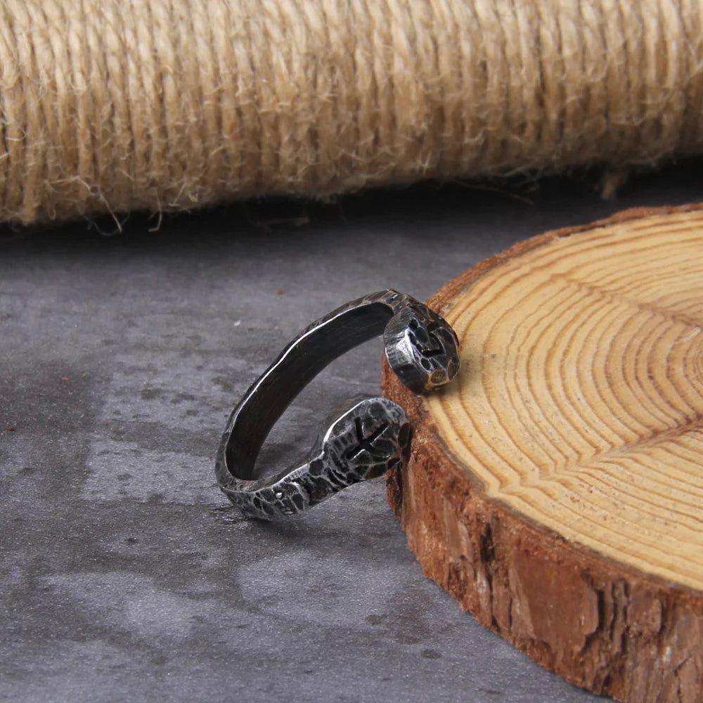 Eternal Viking Rune Stainless Steel Ring - Stylish Amulet Gift with Wooden Box