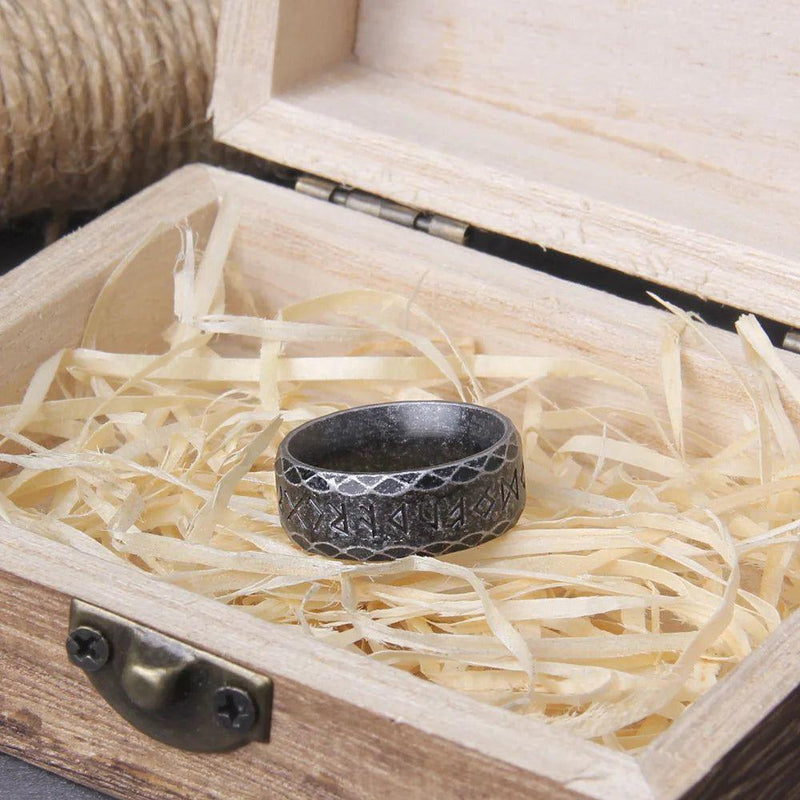 Eternal Viking Rune Stainless Steel Ring - Stylish Amulet Jewelry with Wooden Gift Box