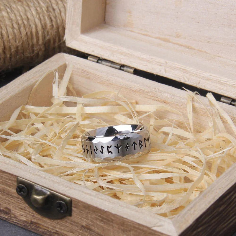 Eternal Viking Rune Stainless Steel Ring - Stylish Amulet Jewelry with Wooden Gift Box