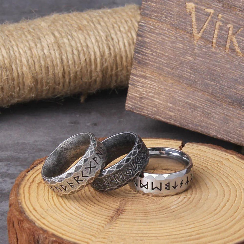 Eternal Viking Rune Stainless Steel Ring - Stylish Amulet Jewelry with Wooden Gift Box