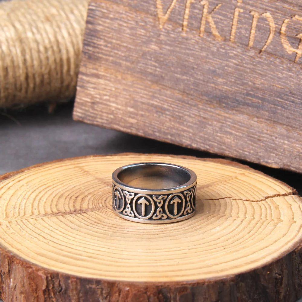 Eternal Viking Rune Stainless Steel Ring - Stylish Unisex Jewelry with Wooden Gift Box