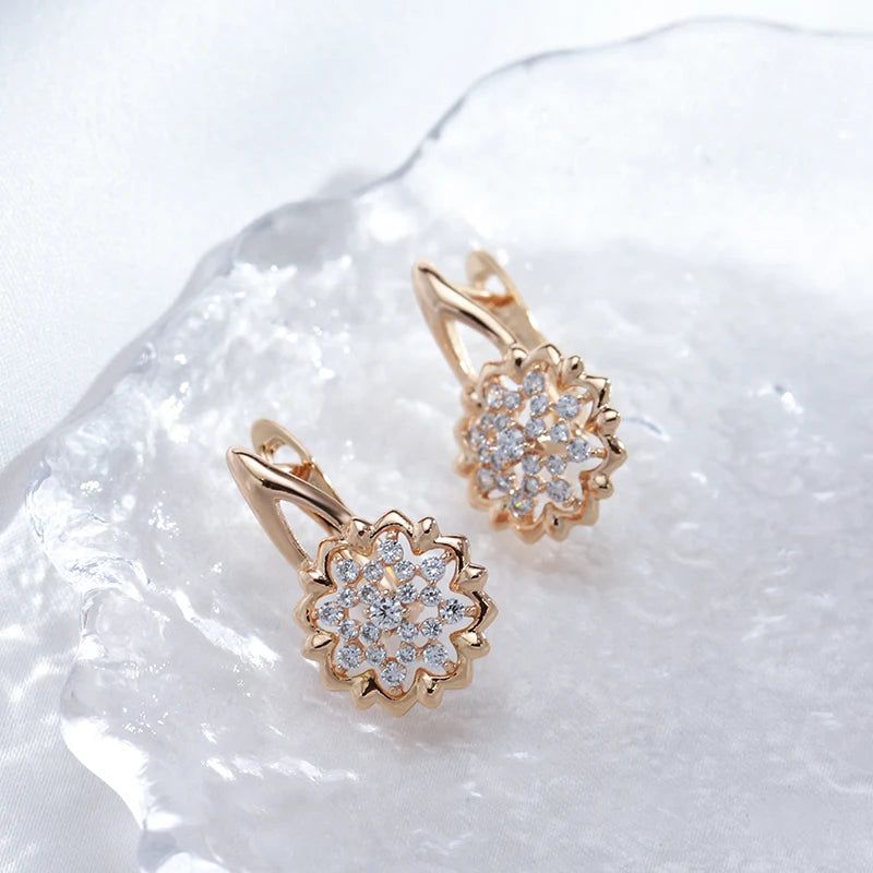 Exaggerated Floral Drop Earrings in 585 Rose Gold with Natural Zircon Accents