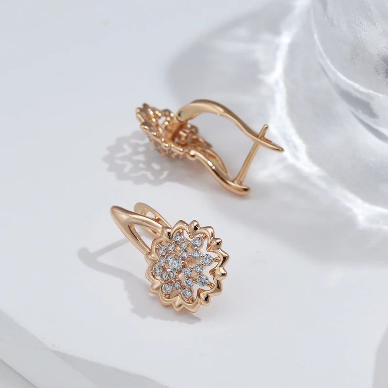 Exaggerated Floral Drop Earrings in 585 Rose Gold with Natural Zircon Accents