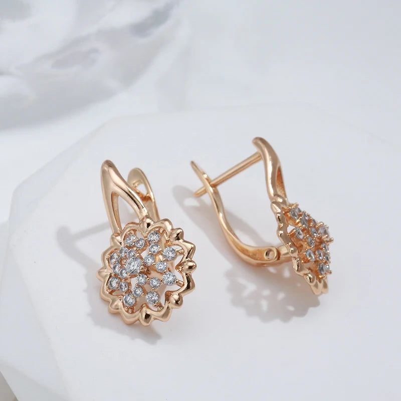 Exaggerated Floral Drop Earrings in 585 Rose Gold with Natural Zircon Accents