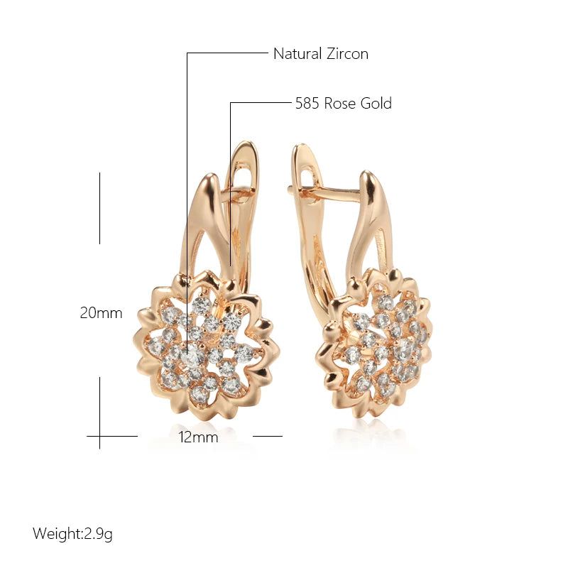 Exaggerated Floral Drop Earrings in 585 Rose Gold with Natural Zircon Accents