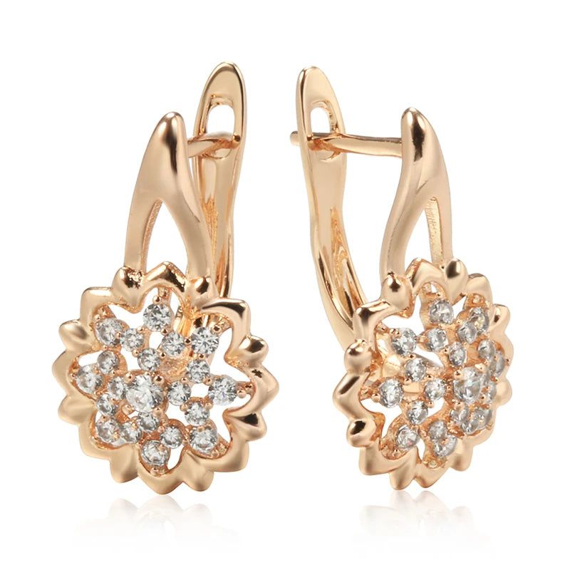 Exaggerated Floral Drop Earrings in 585 Rose Gold with Natural Zircon Accents