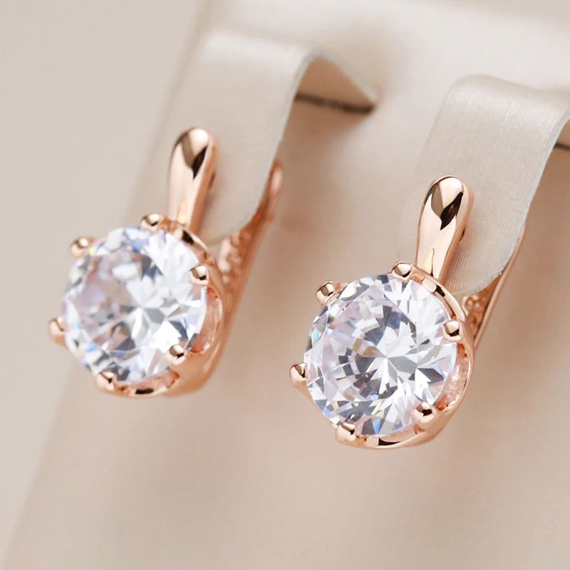 Exquisite 585 Rose Gold Big Natural Zircon Drop Earrings for Bridal Elegance