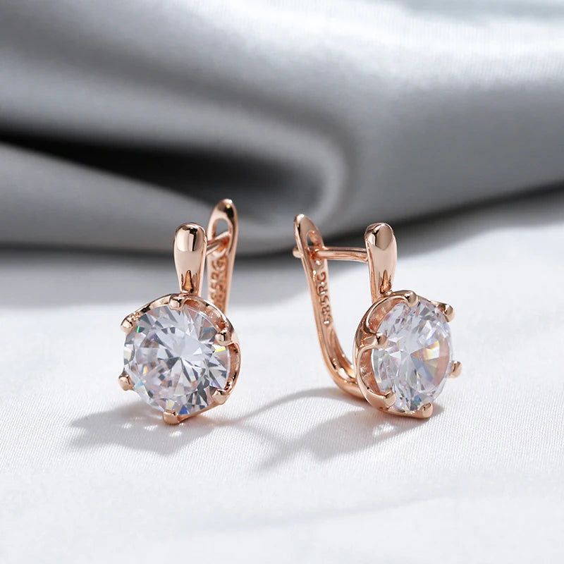 Exquisite 585 Rose Gold Big Natural Zircon Drop Earrings for Bridal Elegance