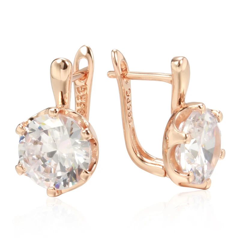 Exquisite 585 Rose Gold Big Natural Zircon Drop Earrings for Bridal Elegance