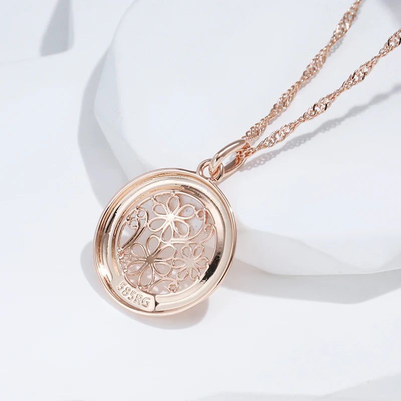 Exquisite 585 Rose Gold Bohemian Necklace with Glossy Floral Pendant - High-Quality Jewelry