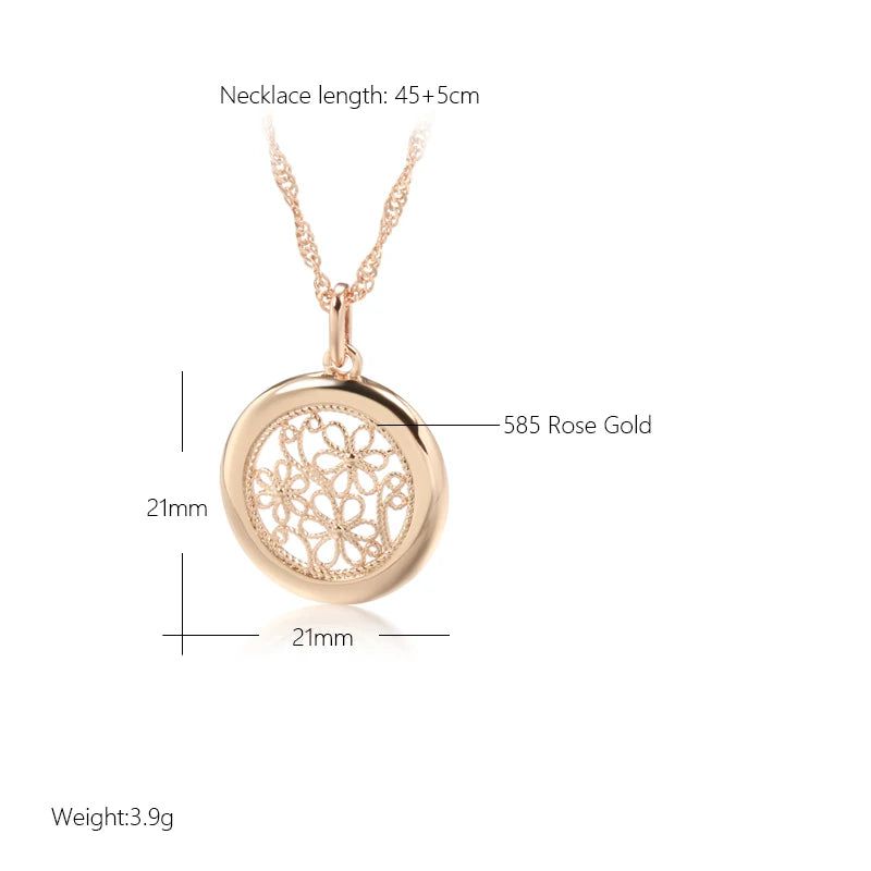 Exquisite 585 Rose Gold Bohemian Necklace with Glossy Floral Pendant - High-Quality Jewelry