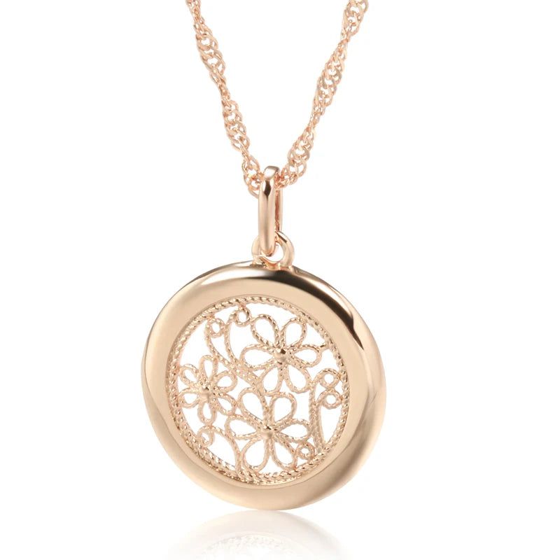 Exquisite 585 Rose Gold Bohemian Necklace with Glossy Floral Pendant - High-Quality Jewelry