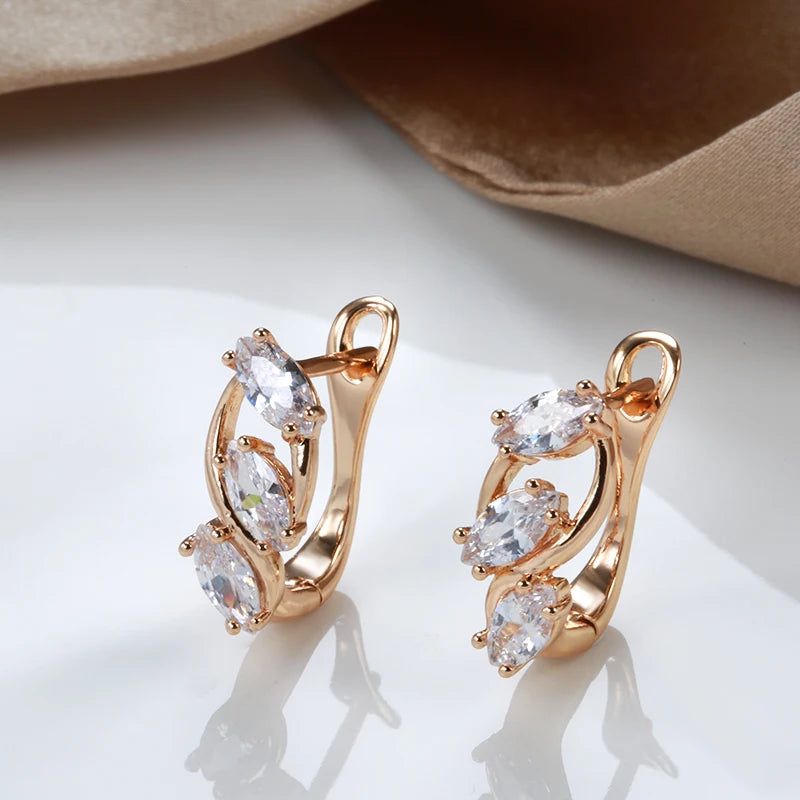 Exquisite 585 Rose Gold Dangle Earrings with White Natural Zircon – High-Quality Fashion Jewelry