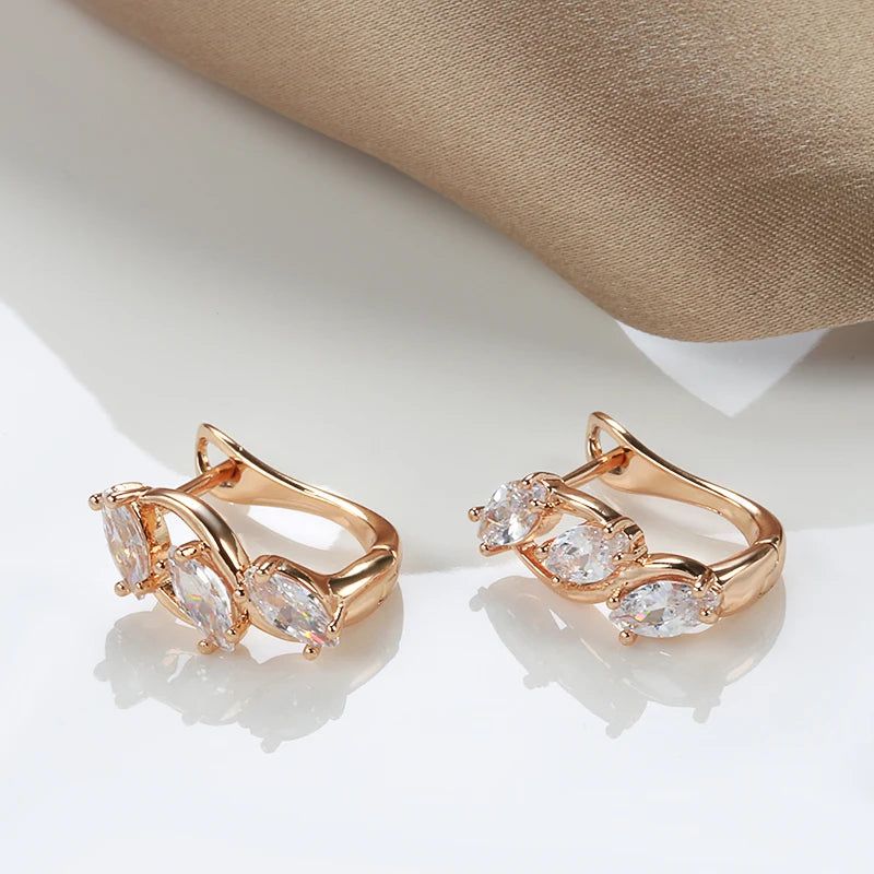 Exquisite 585 Rose Gold Dangle Earrings with White Natural Zircon – High-Quality Fashion Jewelry