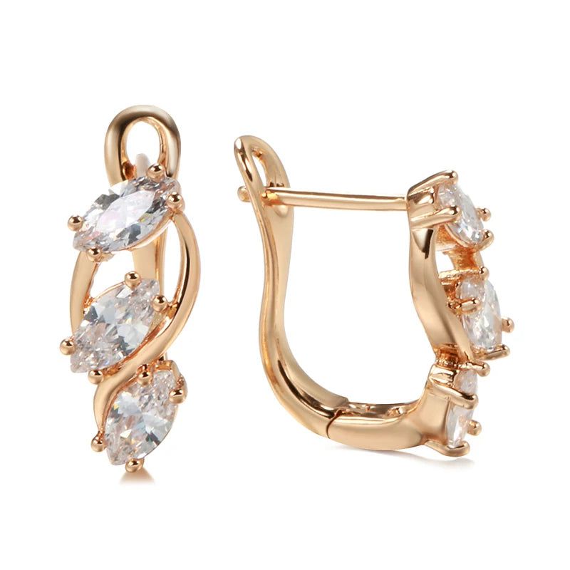 Exquisite 585 Rose Gold Dangle Earrings with White Natural Zircon – High-Quality Fashion Jewelry