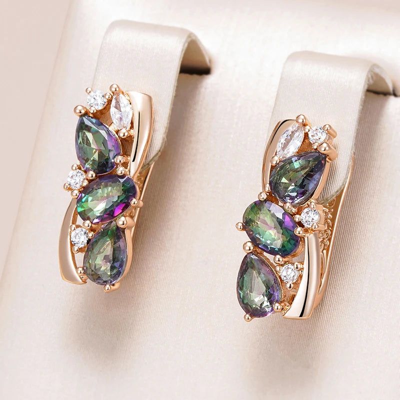 Exquisite 585 Rose Gold Drop Earrings with Colorful Natural Zircon - Elegant Jewelry Accessory