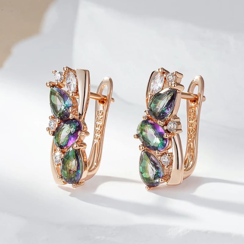 Exquisite 585 Rose Gold Drop Earrings with Colorful Natural Zircon - Elegant Jewelry Accessory