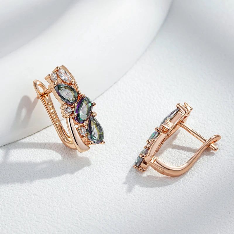 Exquisite 585 Rose Gold Drop Earrings with Colorful Natural Zircon - Elegant Jewelry Accessory