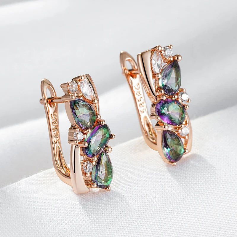 Exquisite 585 Rose Gold Drop Earrings with Colorful Natural Zircon - Elegant Jewelry Accessory