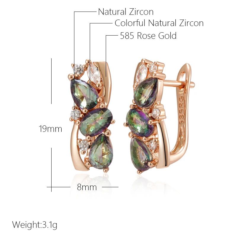 Exquisite 585 Rose Gold Drop Earrings with Colorful Natural Zircon - Elegant Jewelry Accessory